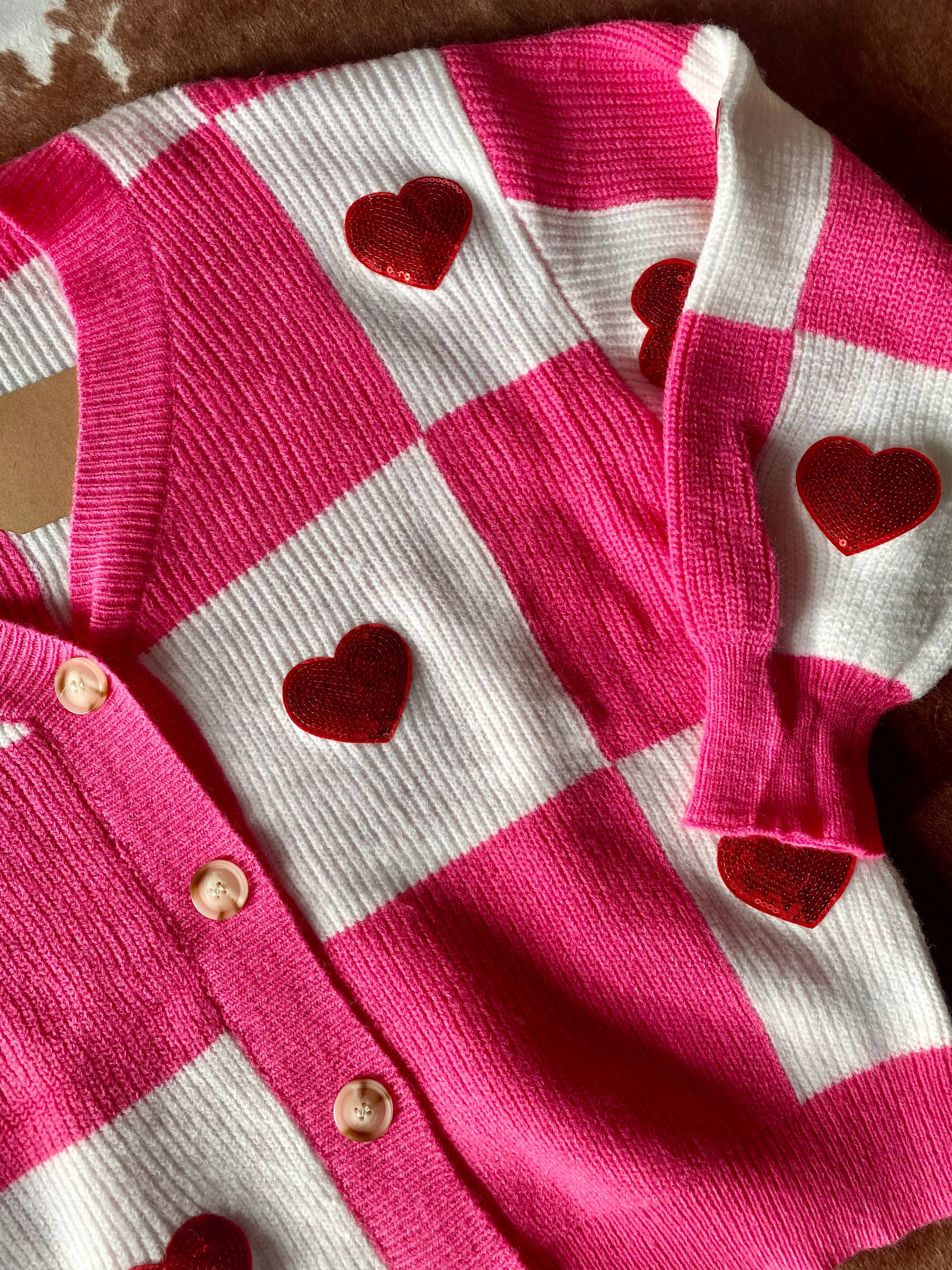 Pink Checkered Heart Sweater