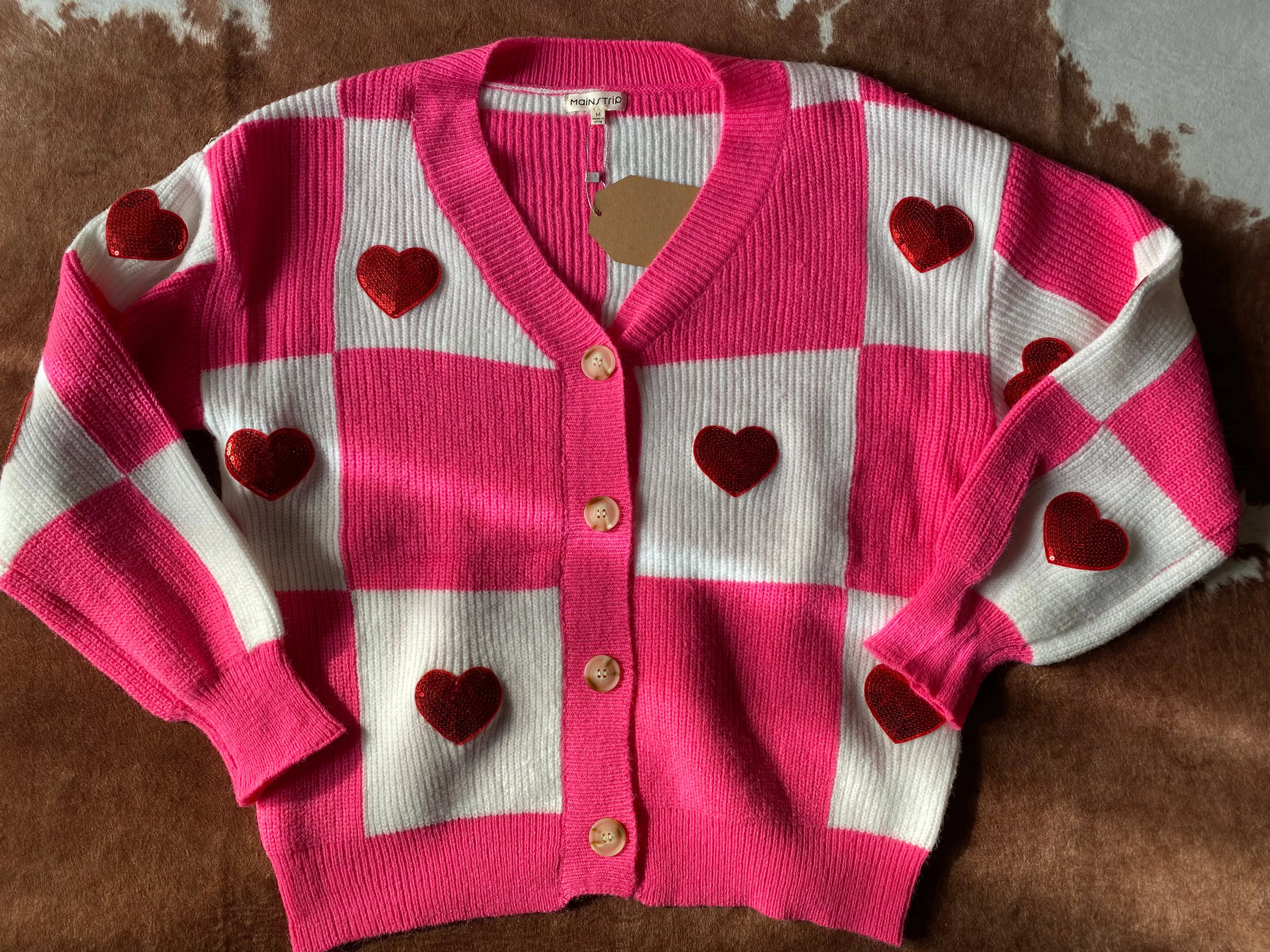 Pink Checkered Heart Sweater