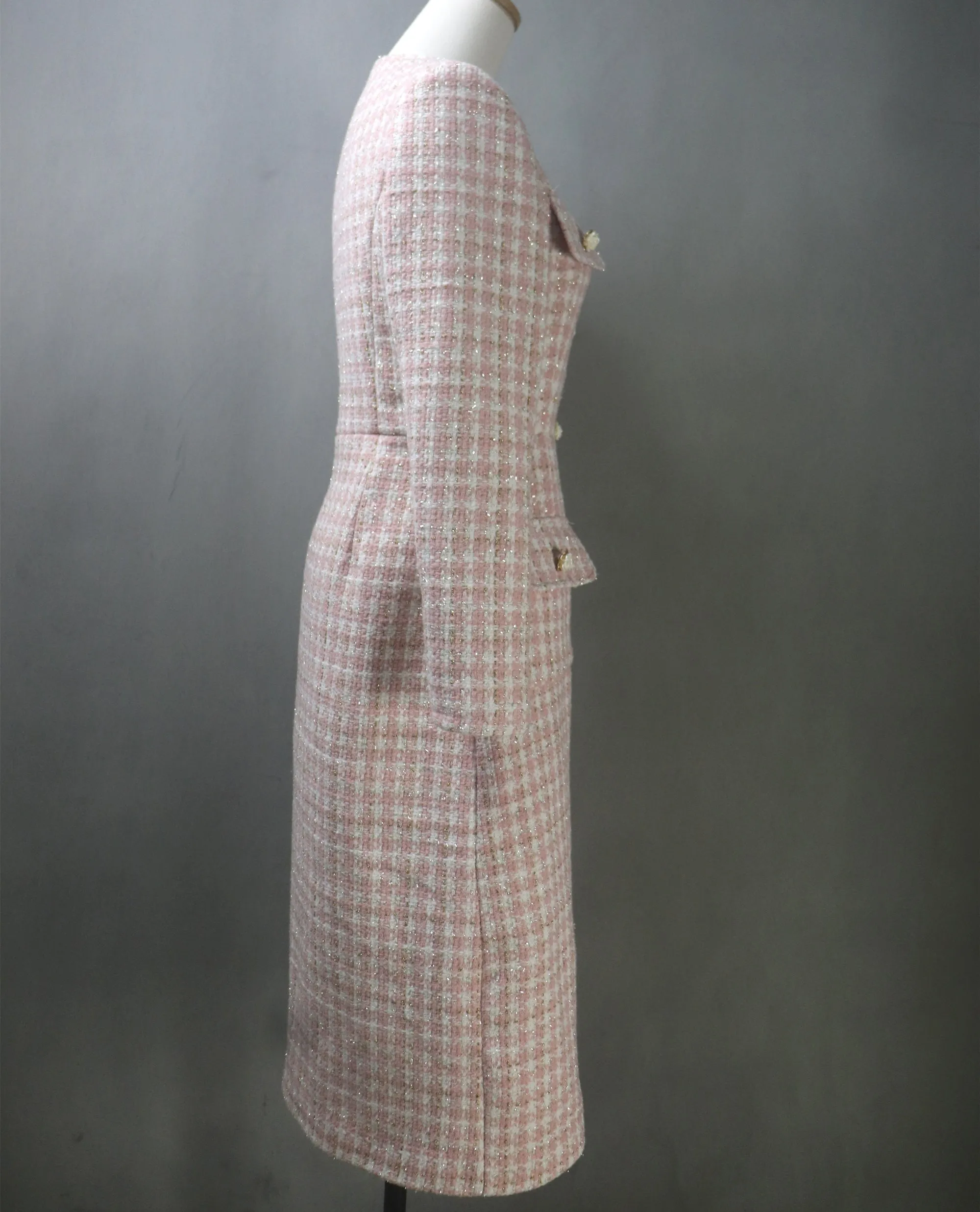 Pink Sparkle Extra Long Tweed Coat/ Plus Sizes / Any Coat Length