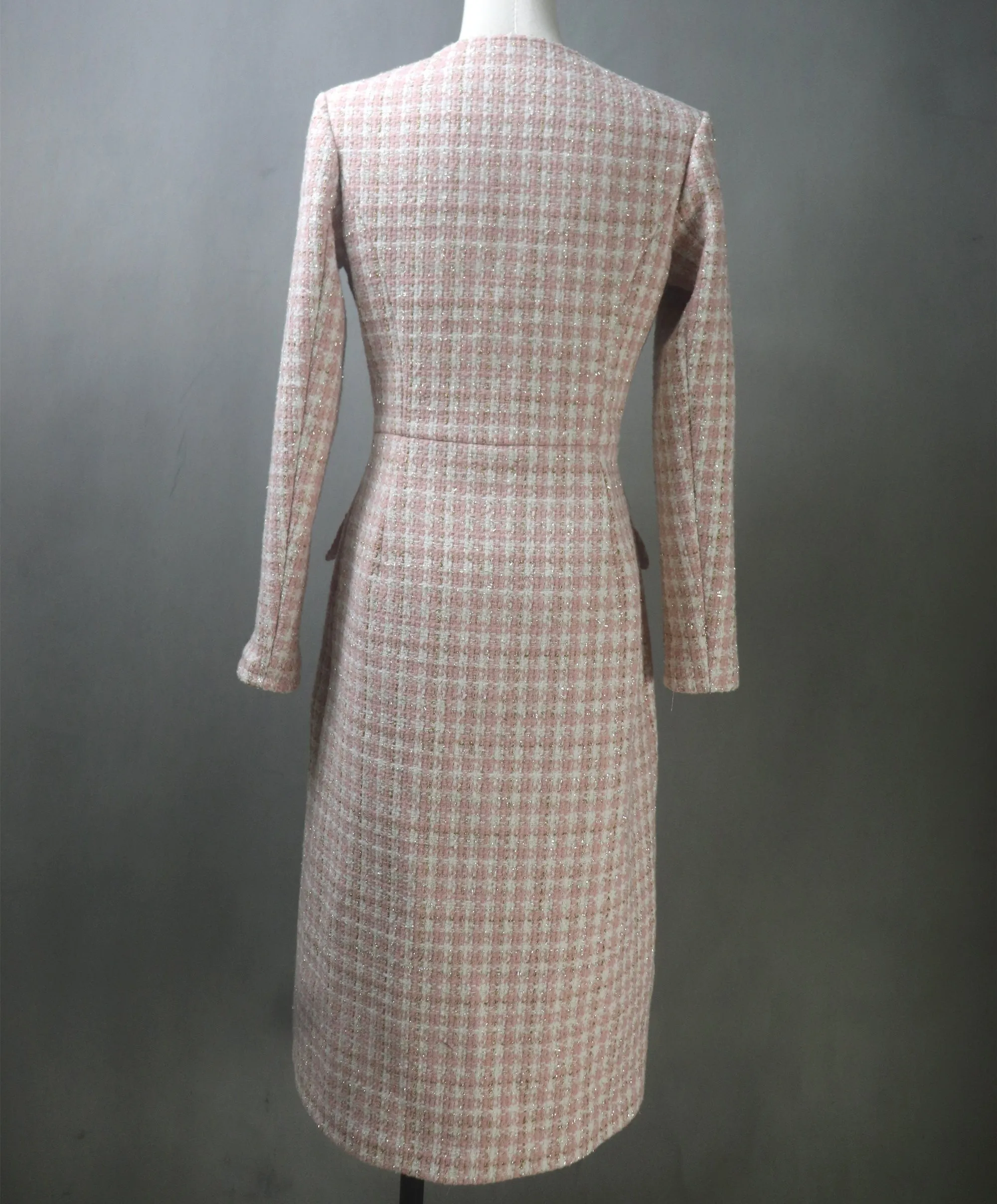 Pink Sparkle Extra Long Tweed Coat/ Plus Sizes / Any Coat Length