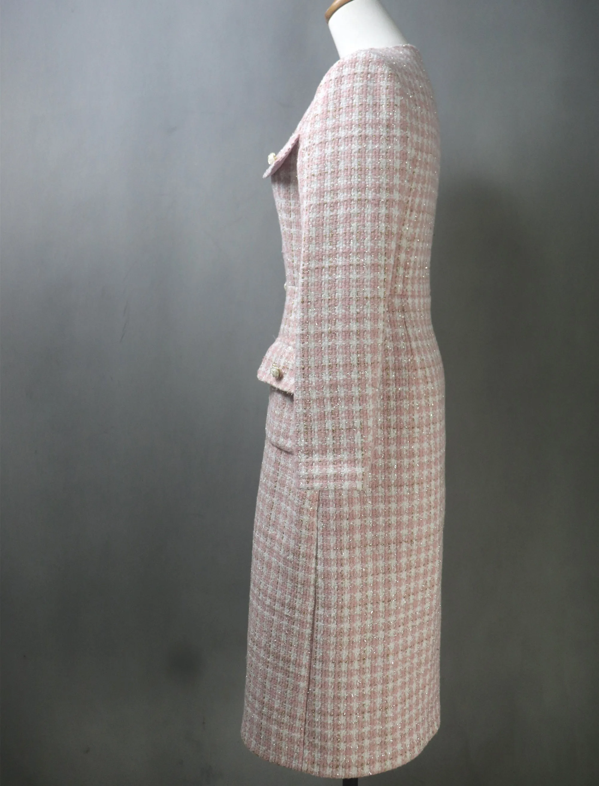 Pink Sparkle Extra Long Tweed Coat/ Plus Sizes / Any Coat Length