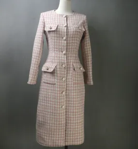 Pink Sparkle Extra Long Tweed Coat/ Plus Sizes / Any Coat Length