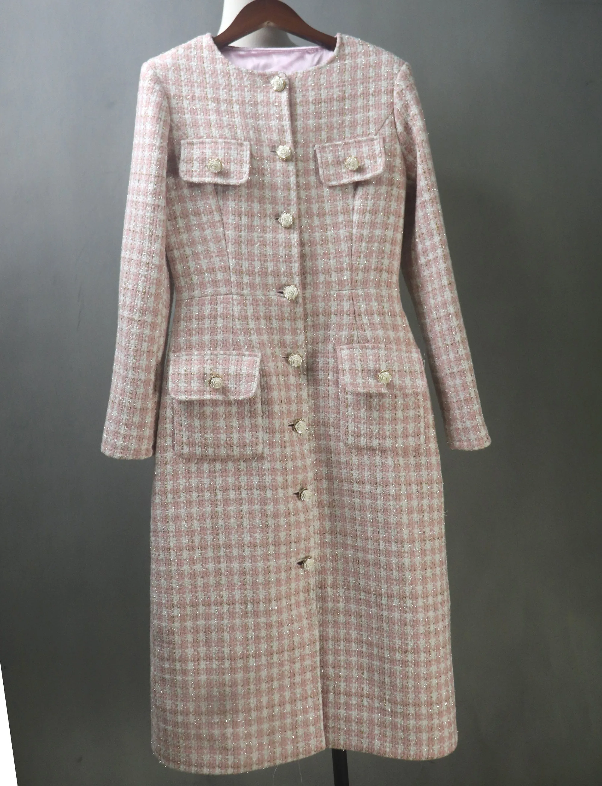 Pink Sparkle Extra Long Tweed Coat/ Plus Sizes / Any Coat Length