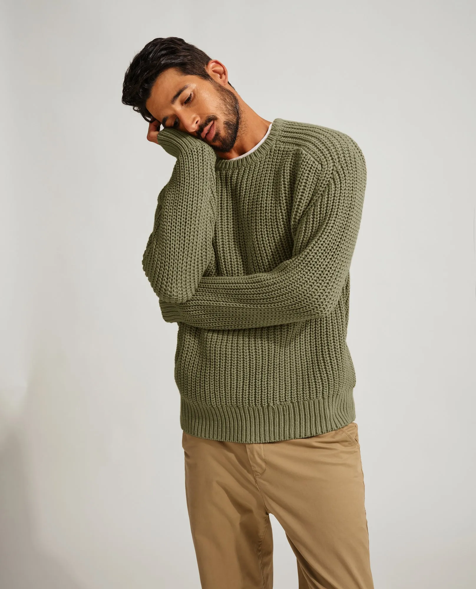 PJ Men Textured Sweater Long Sleeve Crew Neck Dropped Shoulder Pullover