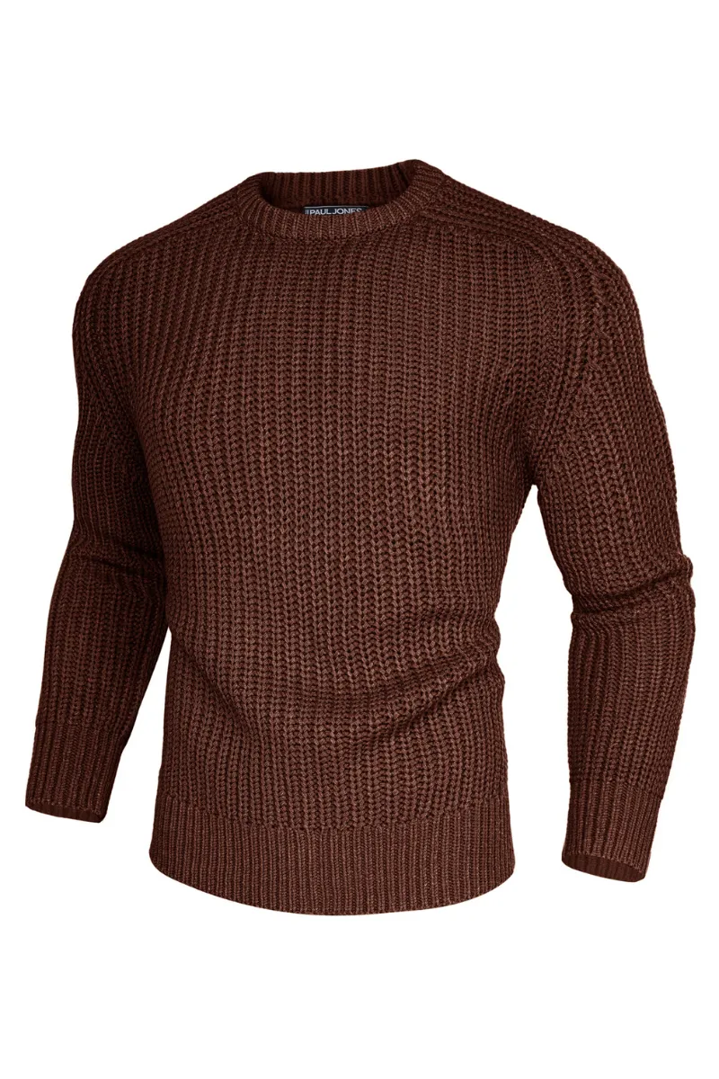 PJ Men Textured Sweater Long Sleeve Crew Neck Dropped Shoulder Pullover