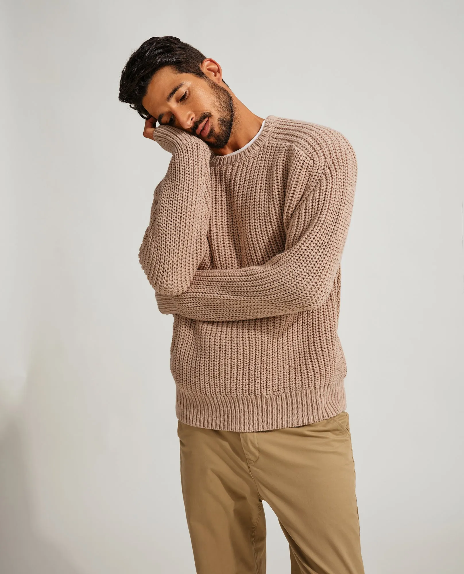 PJ Men Textured Sweater Long Sleeve Crew Neck Dropped Shoulder Pullover