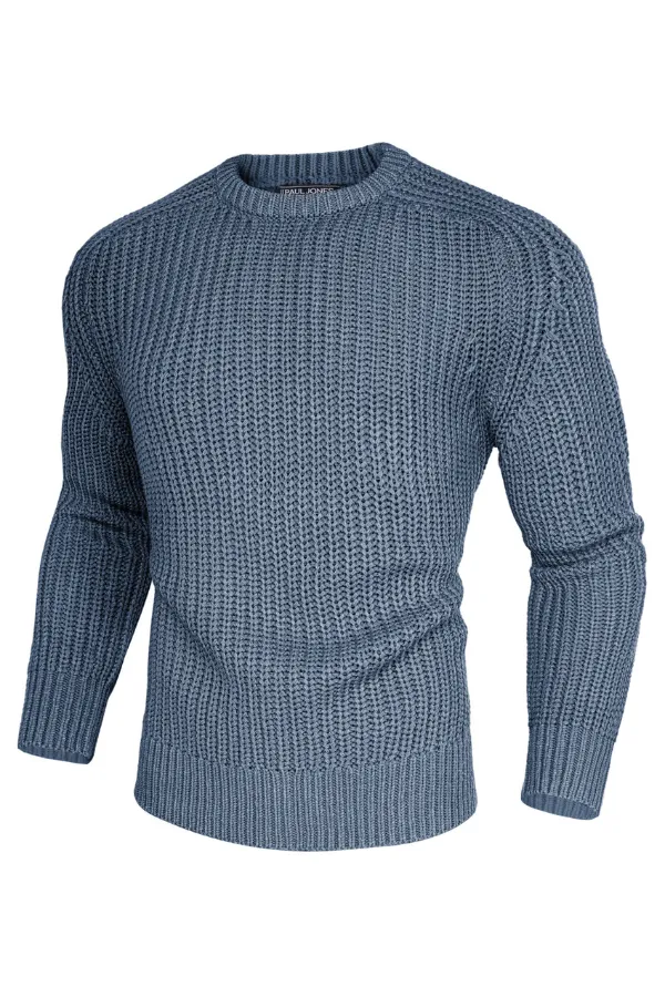 PJ Men Textured Sweater Long Sleeve Crew Neck Dropped Shoulder Pullover