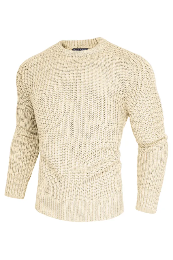 PJ Men Textured Sweater Long Sleeve Crew Neck Dropped Shoulder Pullover