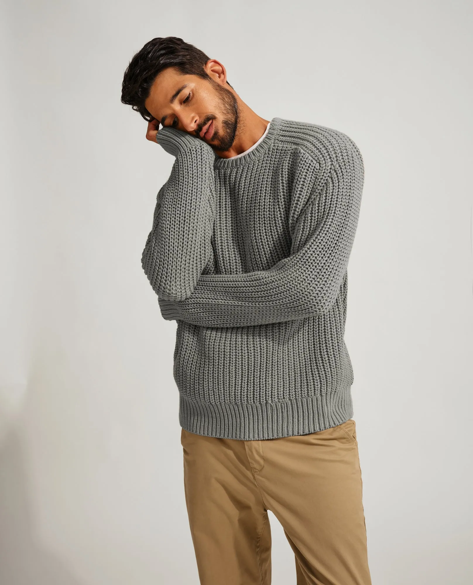 PJ Men Textured Sweater Long Sleeve Crew Neck Dropped Shoulder Pullover