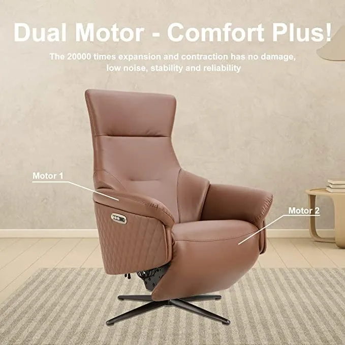 Power Recliner Lounge Chair Single - Swivel Leather Electric Recliner Adjustable Headrest Footrest Lumbar Support Zero Gravity, Brown