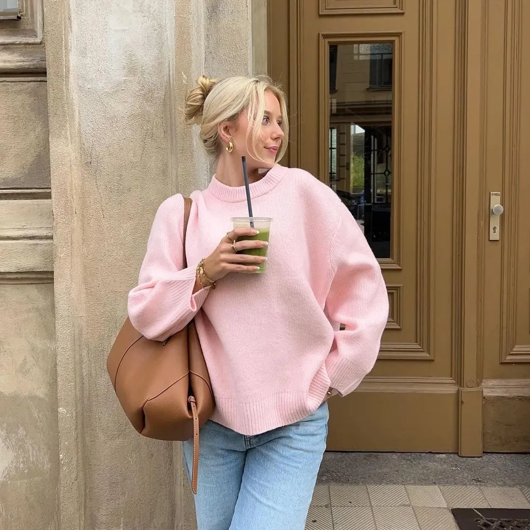 Premium Pastel Pink Oversized Sweater | Elegant and Luxurious Knit Design