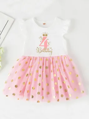 Princess 4 Year Birthday Tutu Dress with Golden Accents