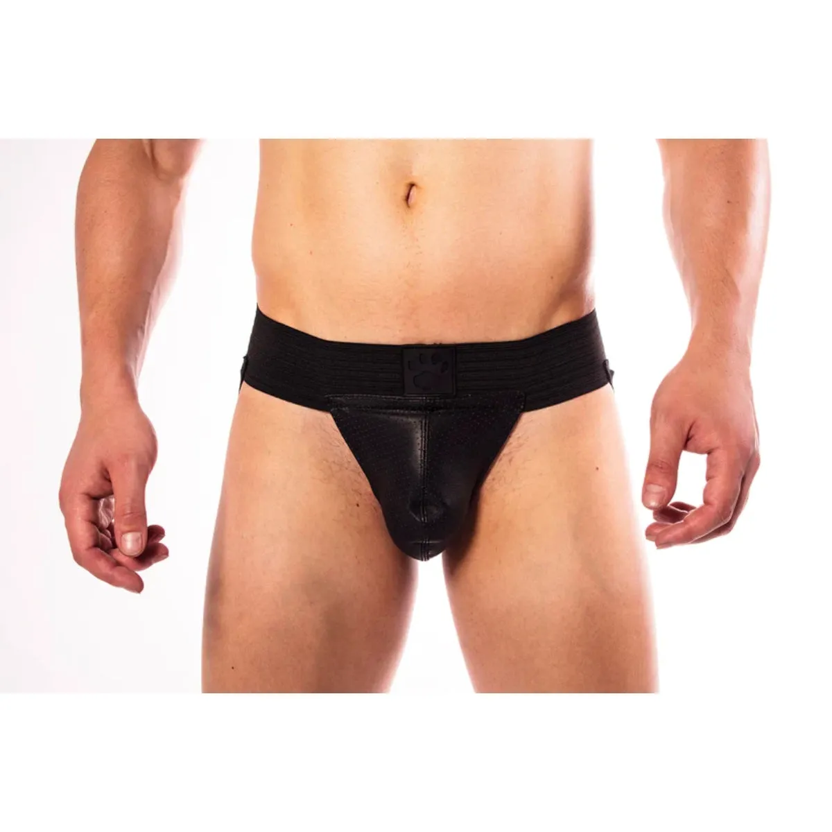 Prowler RED Leather Hole Punch Jock Strap Black