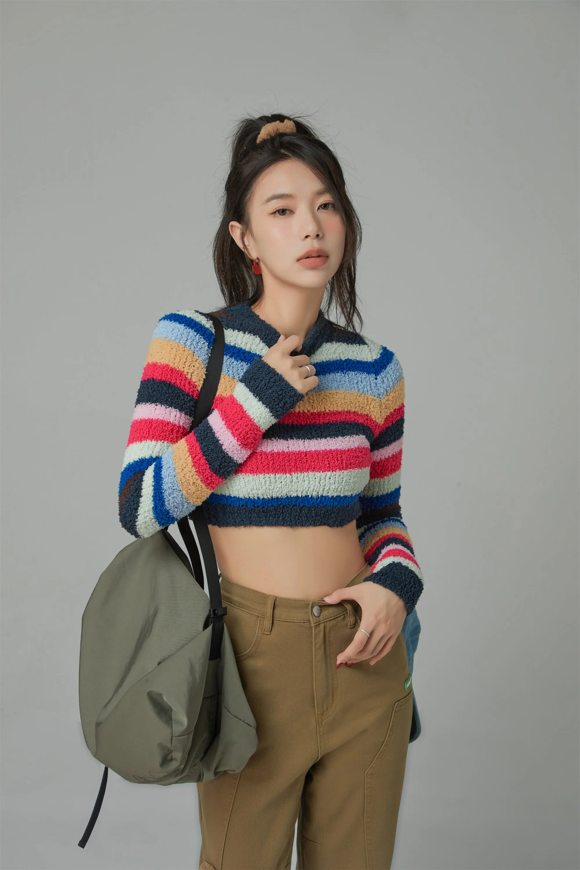 Rainbow Stripe Cropped Knit Sweater