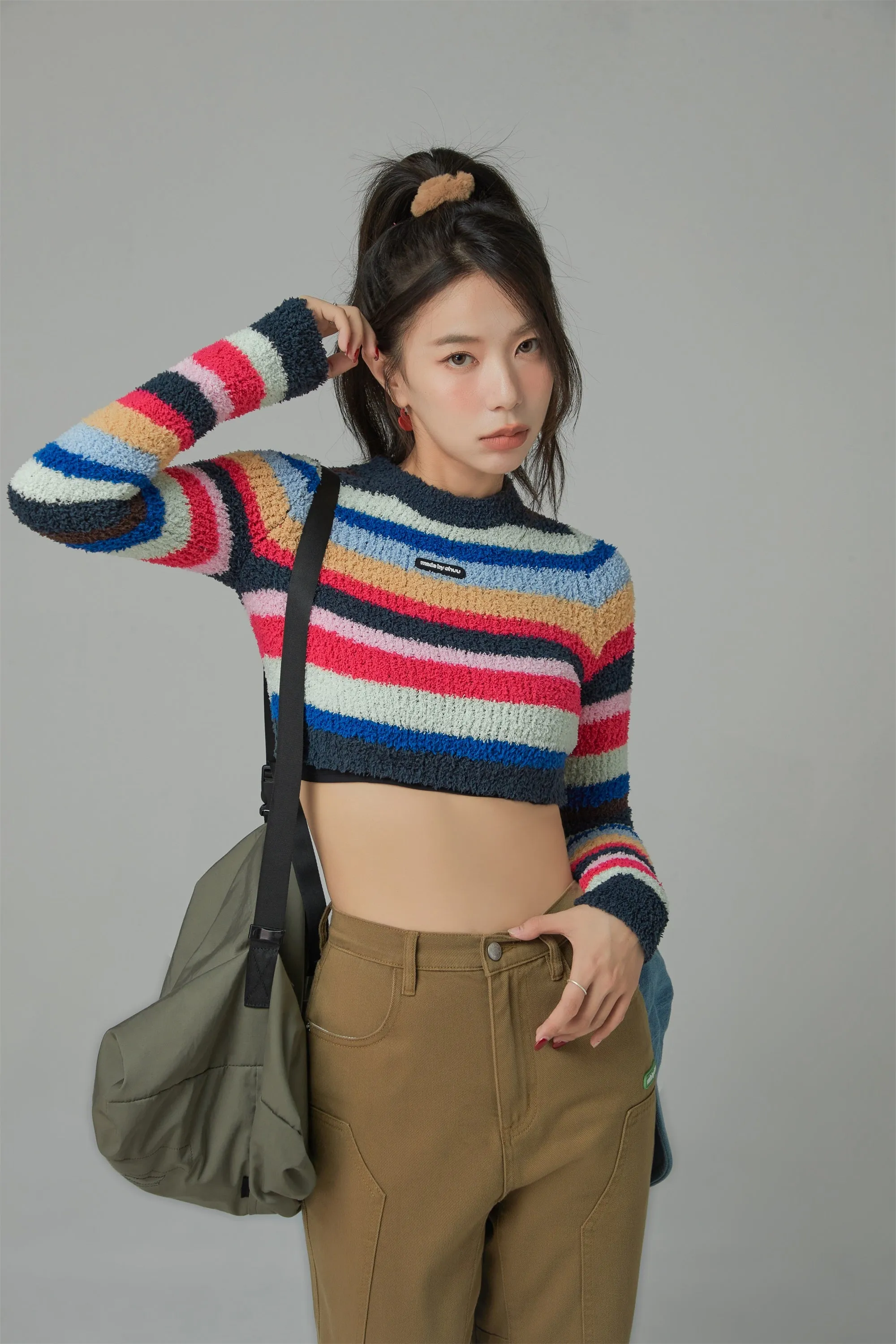 Rainbow Stripe Cropped Knit Sweater