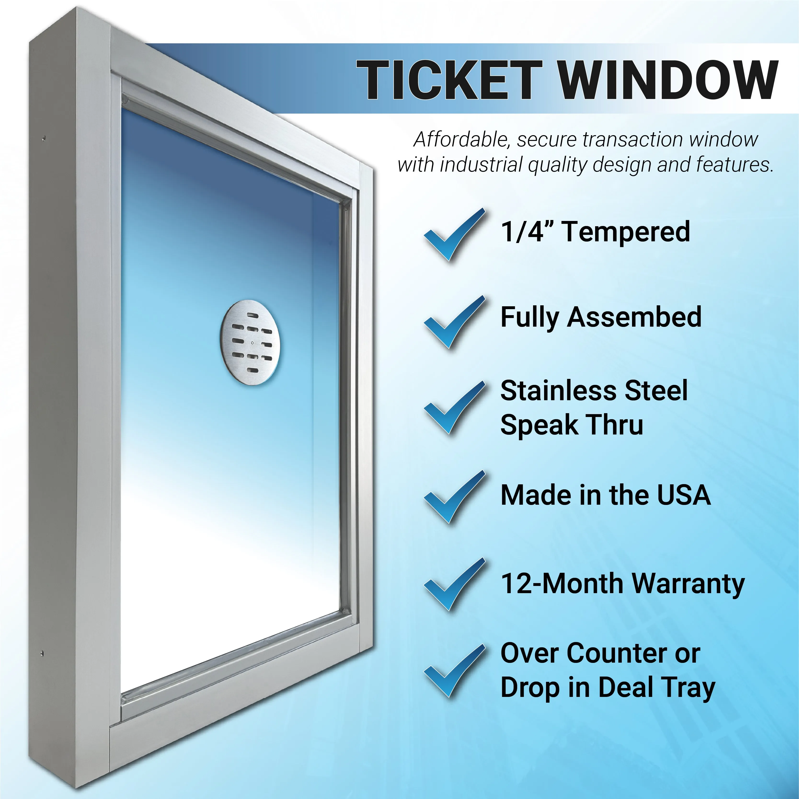 Ready Access 503 Ticket Window, Teller Window, Cashier Window | 1/4" Tempered | Multiple Color Options