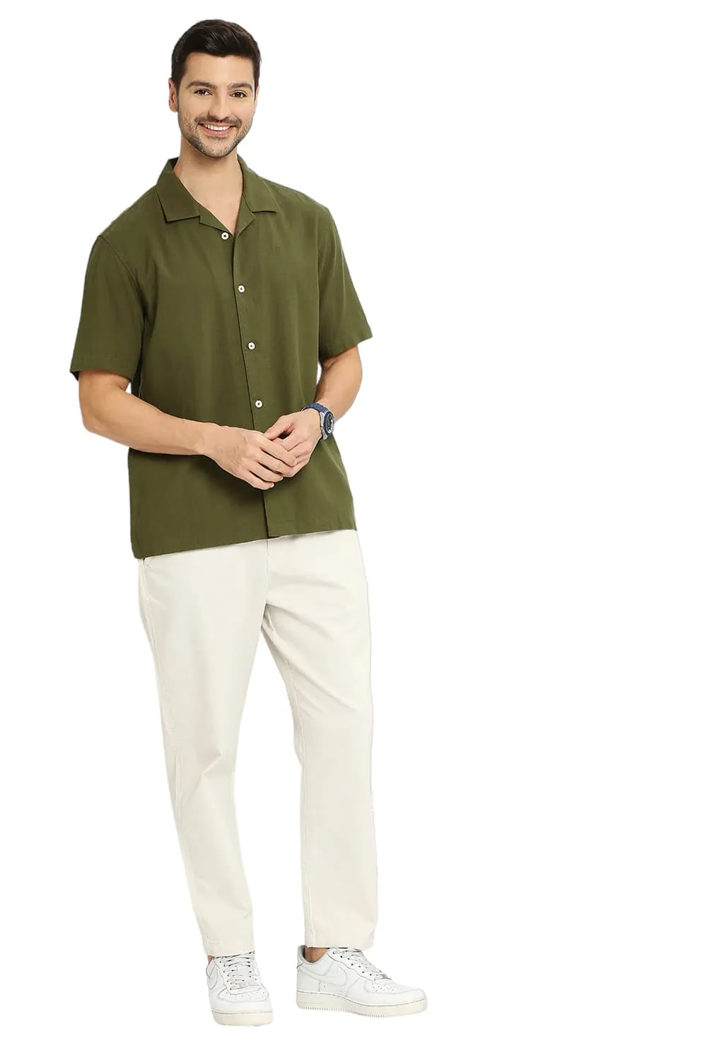 Relaxed Fit Cotton Hopsack Dobby Halfsleeves Shirt