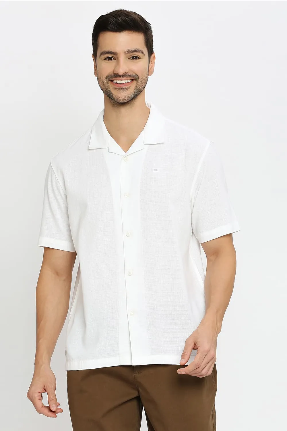 Relaxed Fit Cotton Hopsack Dobby Halfsleeves Shirt