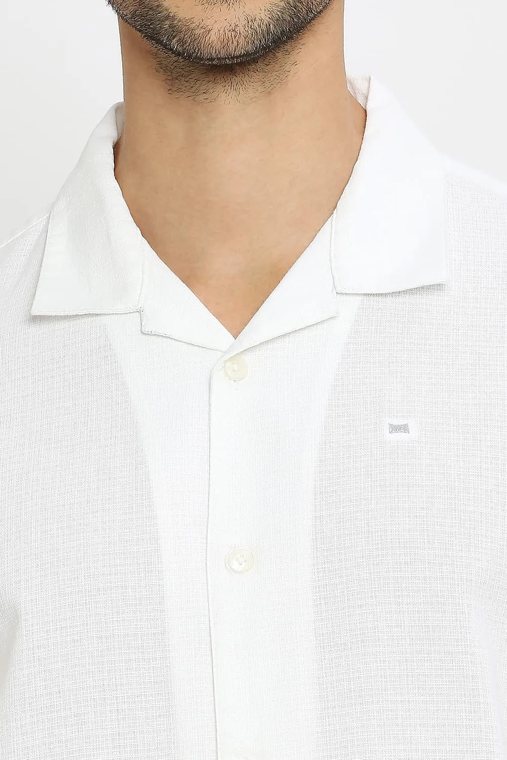 Relaxed Fit Cotton Hopsack Dobby Halfsleeves Shirt