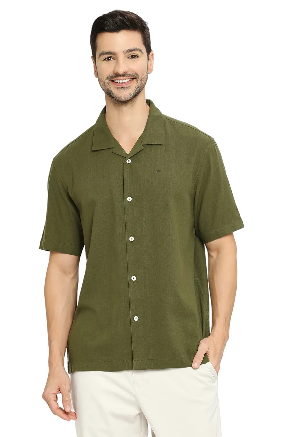 Relaxed Fit Cotton Hopsack Dobby Halfsleeves Shirt