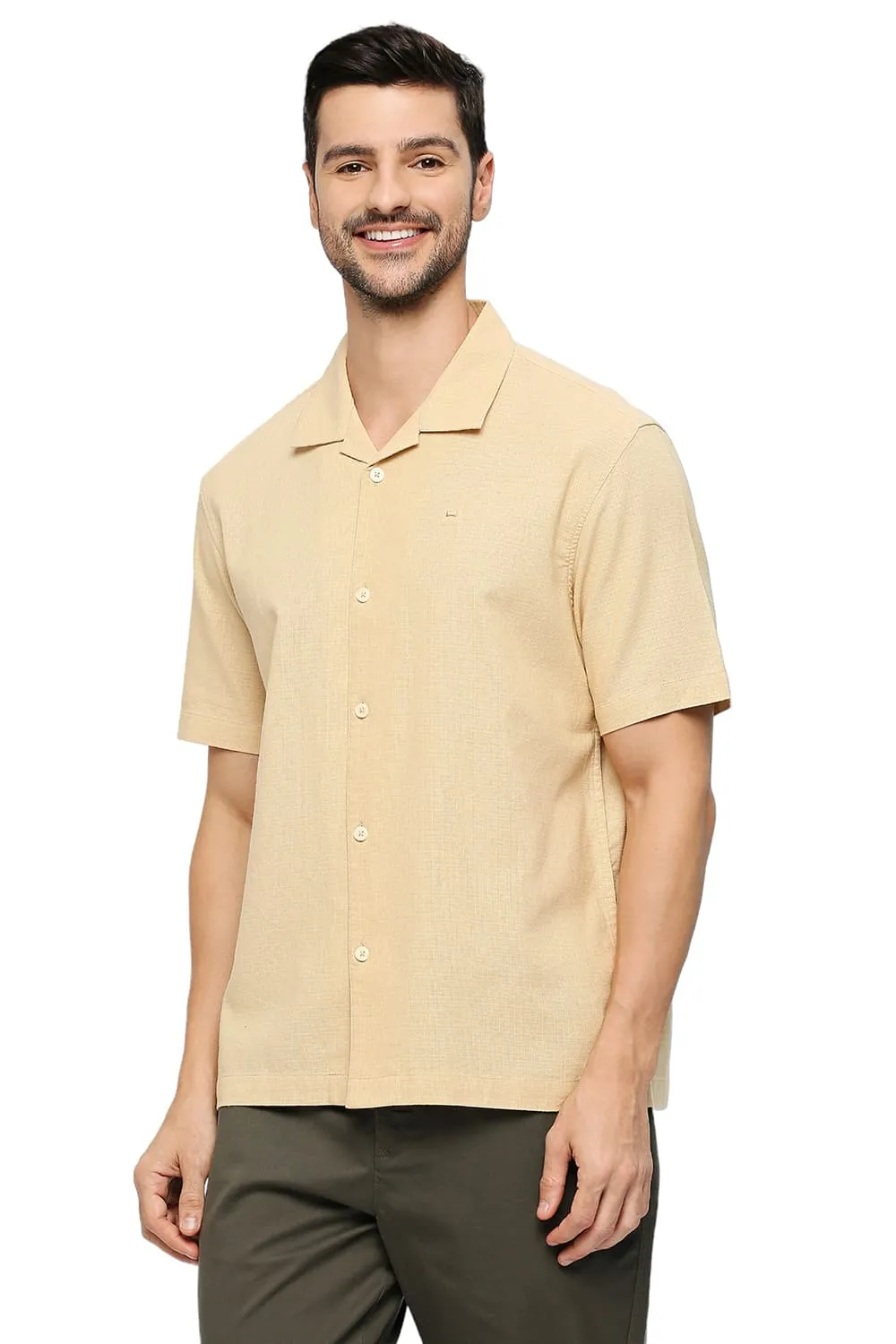 Relaxed Fit Cotton Hopsack Dobby Halfsleeves Shirt