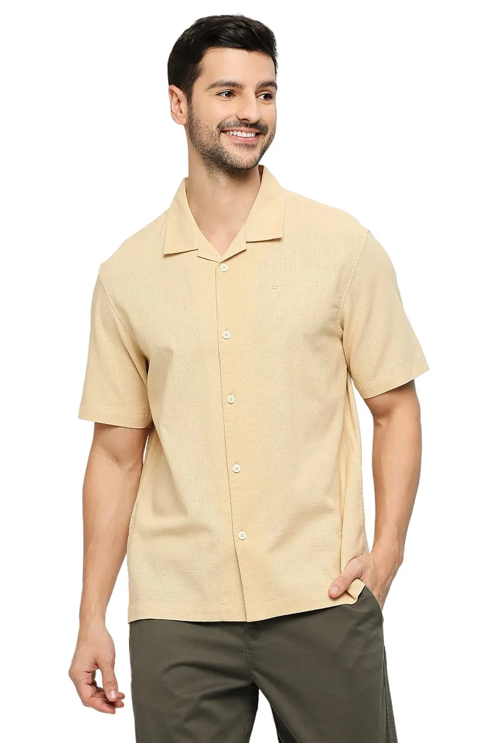 Relaxed Fit Cotton Hopsack Dobby Halfsleeves Shirt