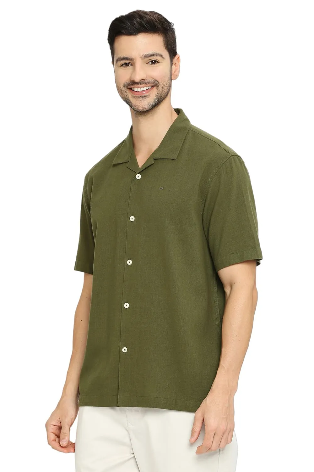 Relaxed Fit Cotton Hopsack Dobby Halfsleeves Shirt