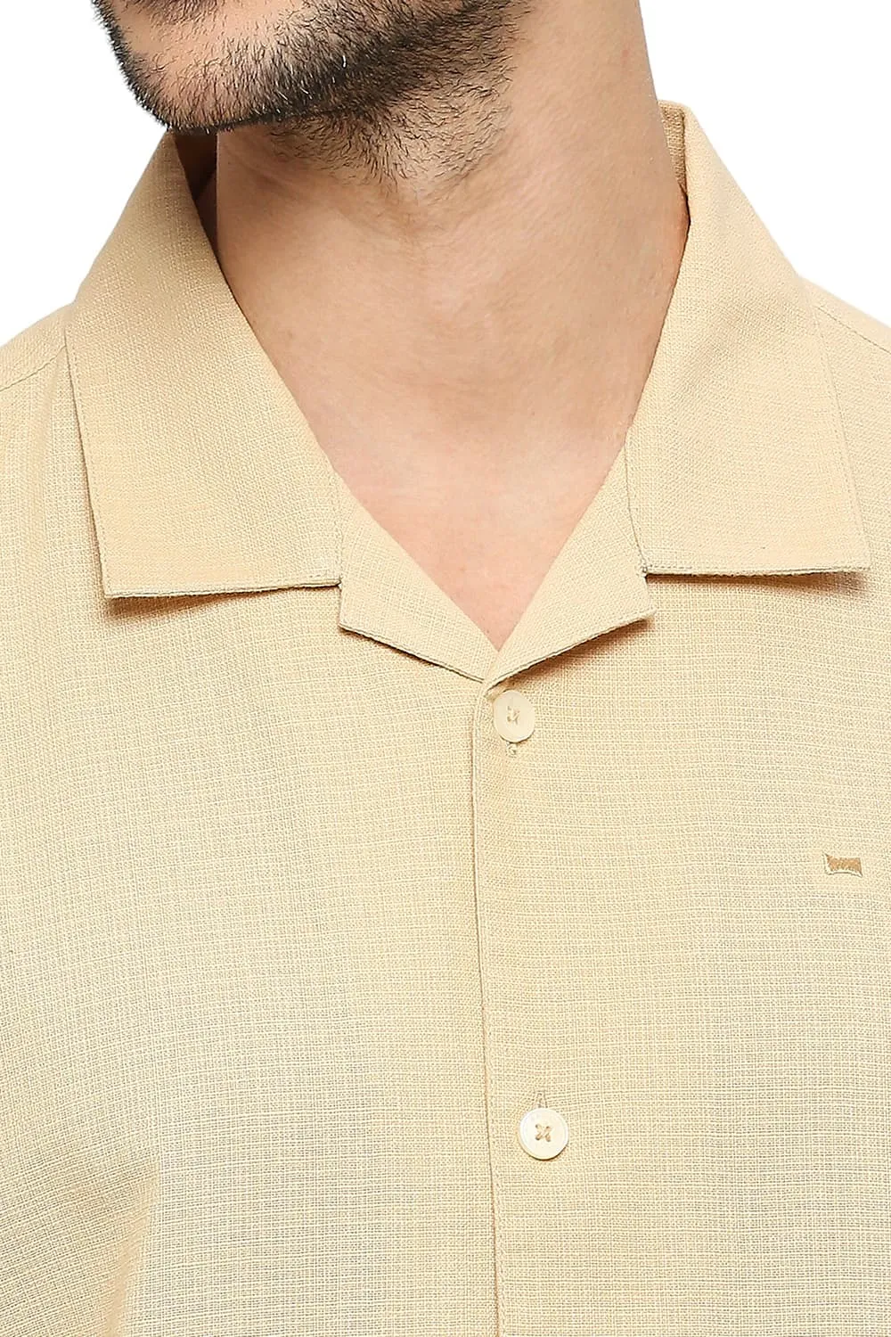 Relaxed Fit Cotton Hopsack Dobby Halfsleeves Shirt