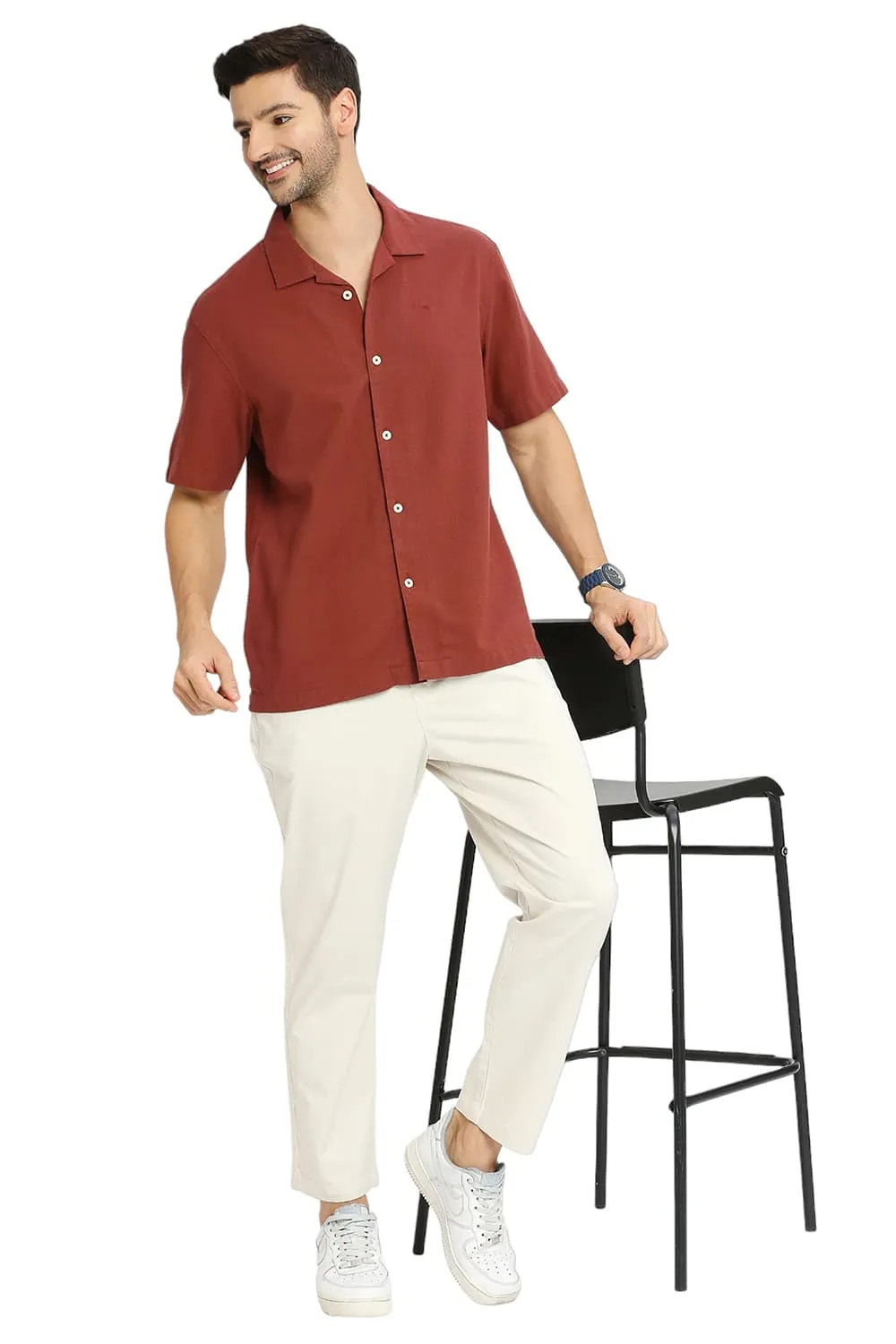 Relaxed Fit Cotton Hopsack Dobby Halfsleeves Shirt