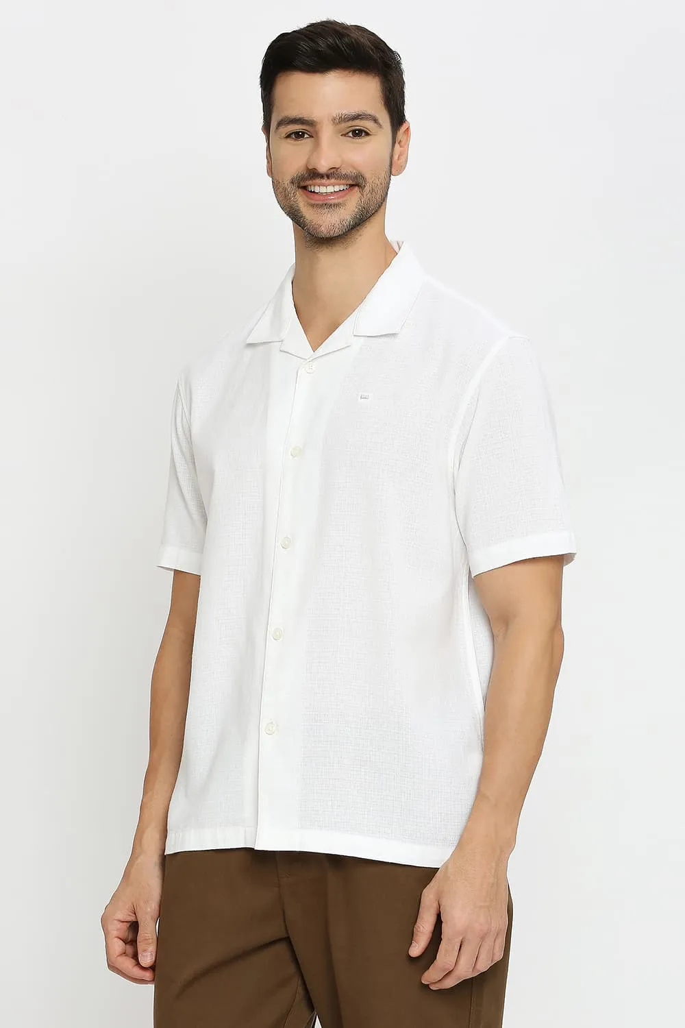 Relaxed Fit Cotton Hopsack Dobby Halfsleeves Shirt