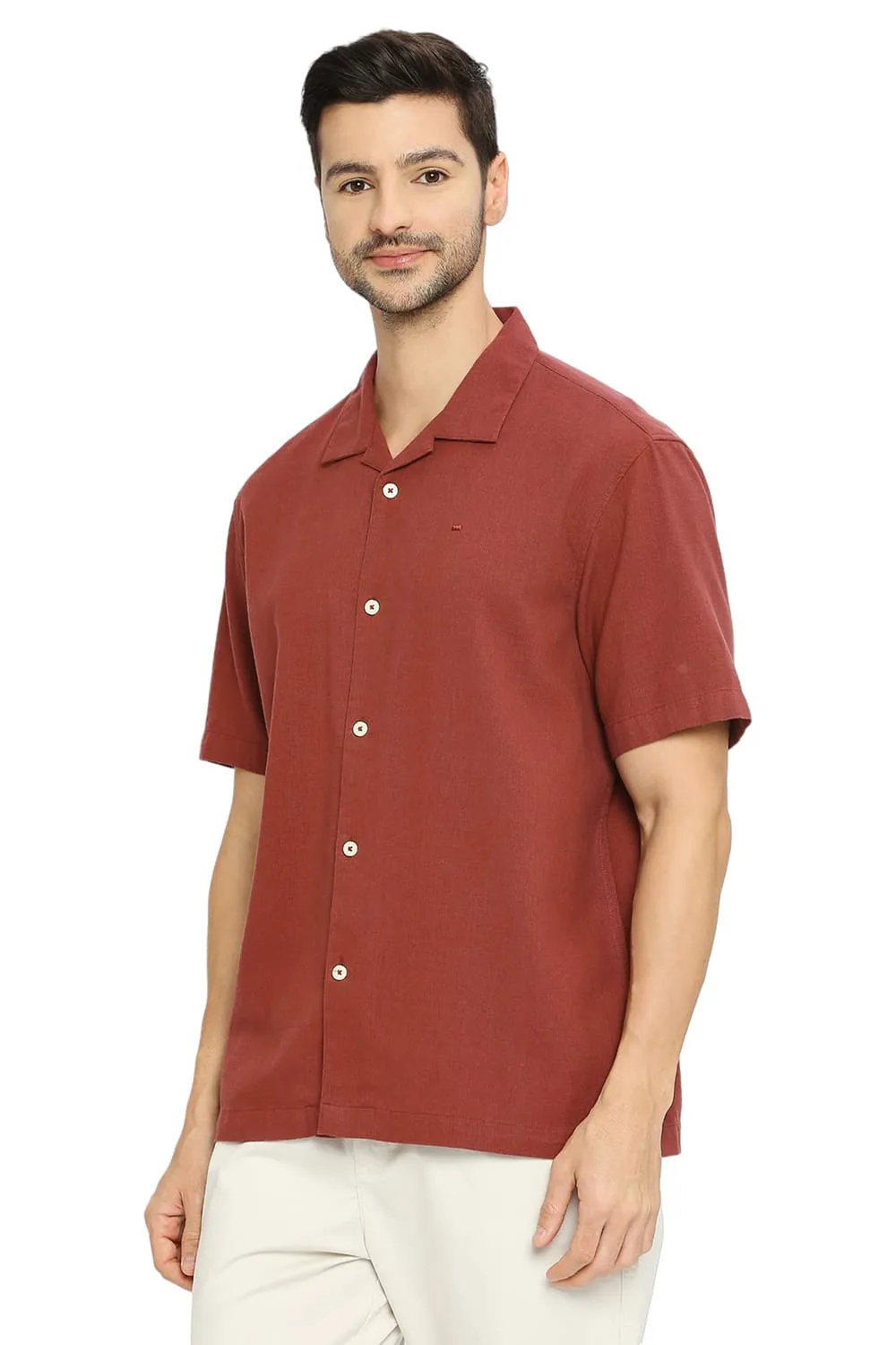 Relaxed Fit Cotton Hopsack Dobby Halfsleeves Shirt