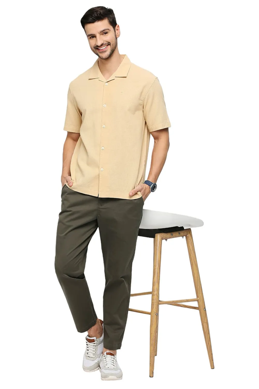 Relaxed Fit Cotton Hopsack Dobby Halfsleeves Shirt