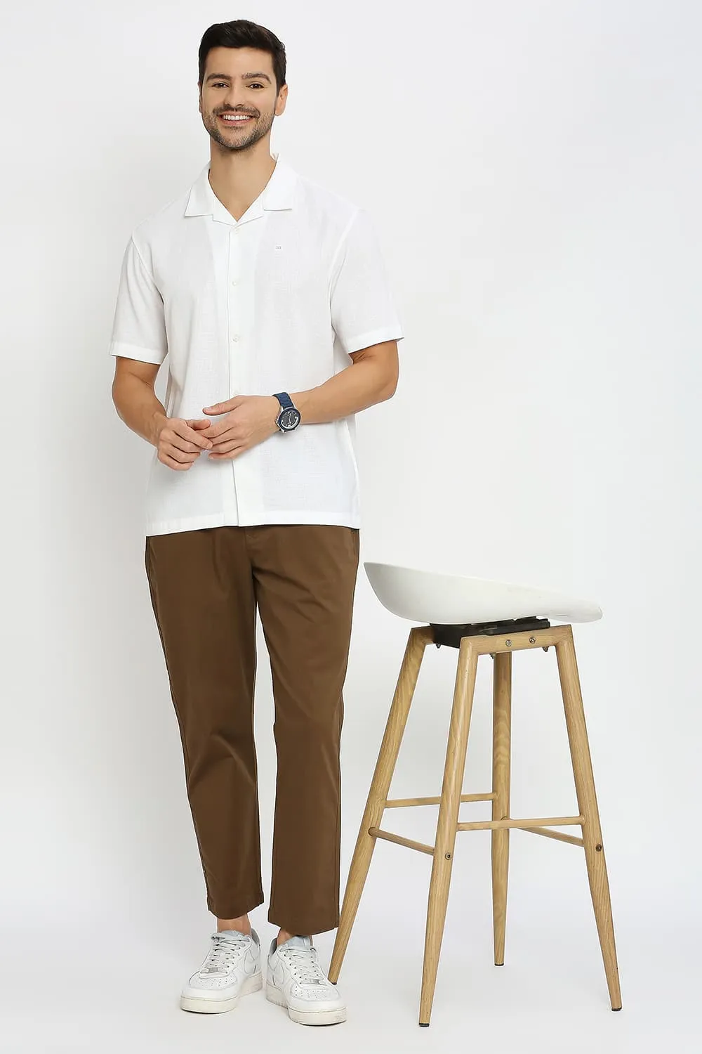 Relaxed Fit Cotton Hopsack Dobby Halfsleeves Shirt