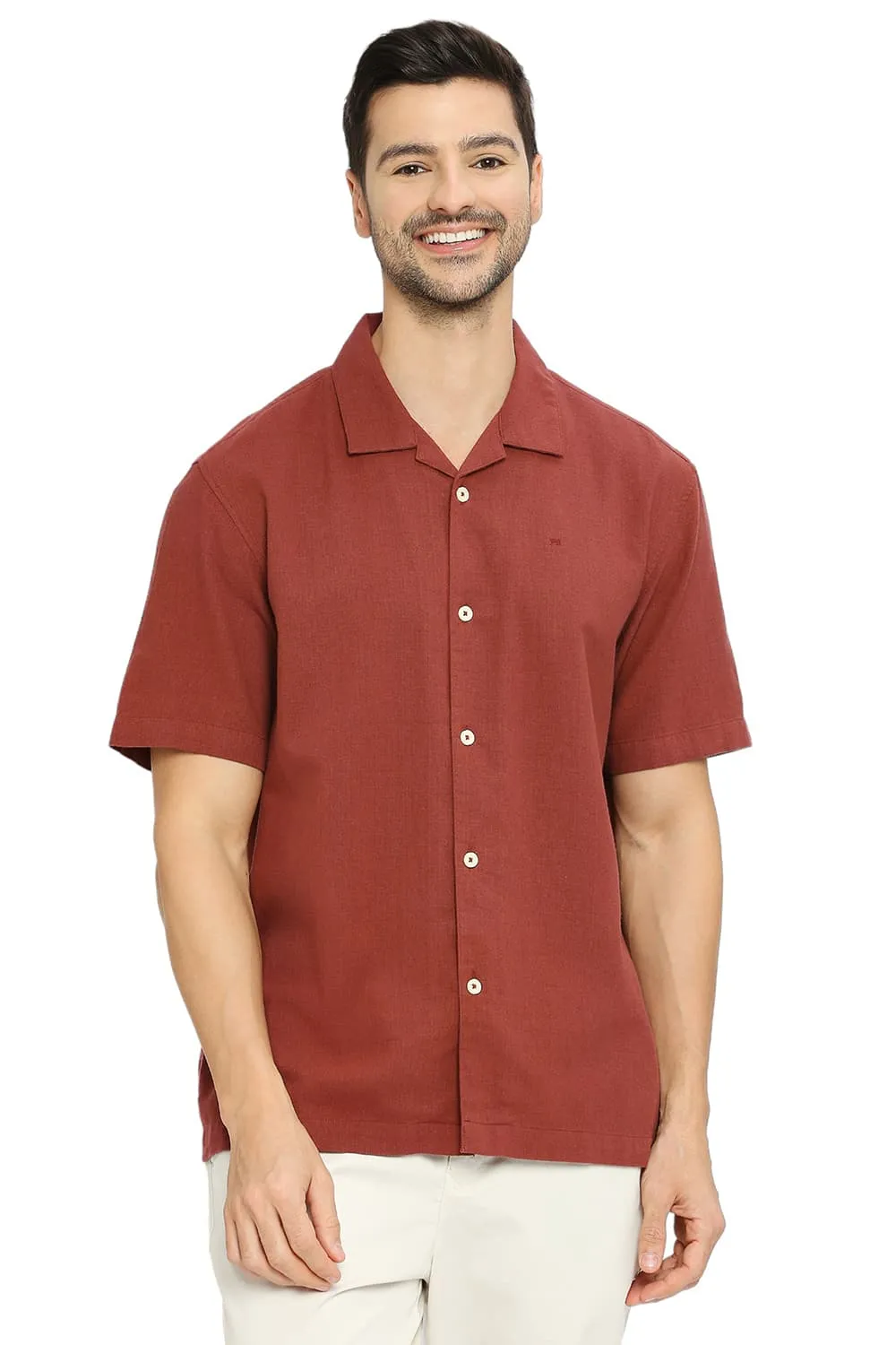 Relaxed Fit Cotton Hopsack Dobby Halfsleeves Shirt