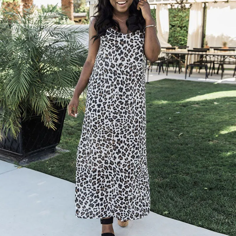 Retro A Line Animal Print Midi Dress With Split