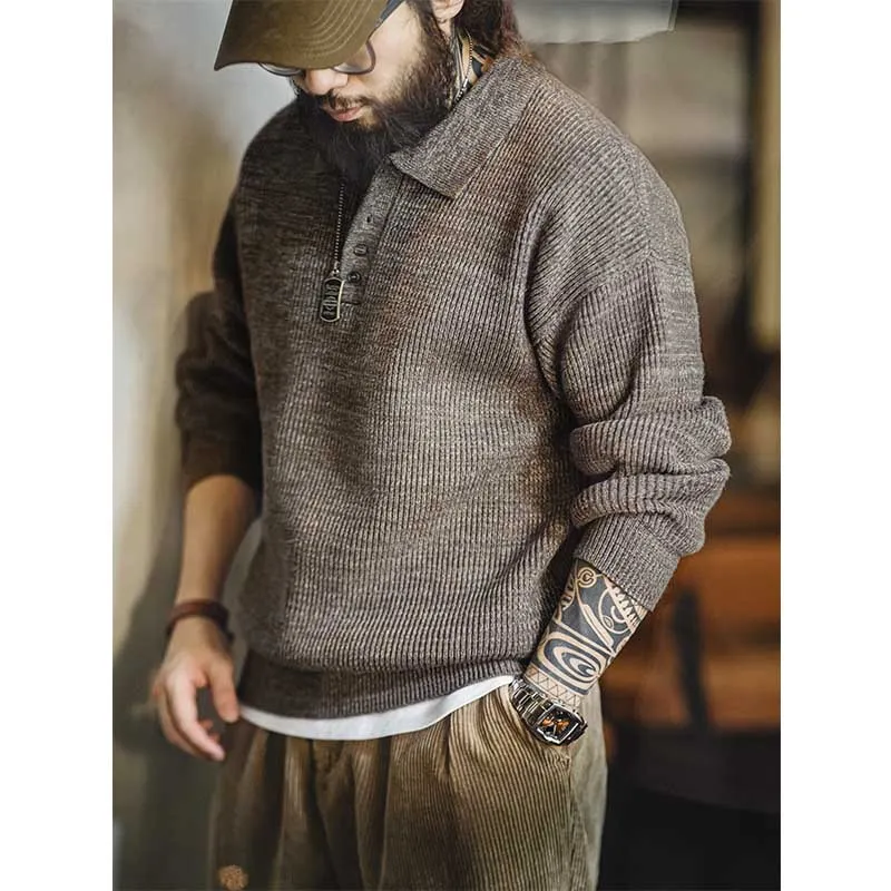 Retro Knitted Polo Loose Lapel Sweater