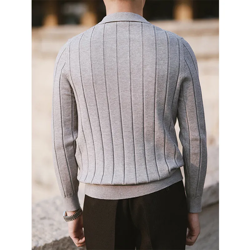 Retro Lapel Long Sleeve Polo Slim Fit Sweater