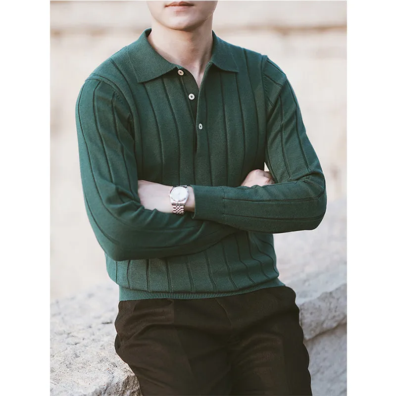 Retro Lapel Long Sleeve Polo Slim Fit Sweater