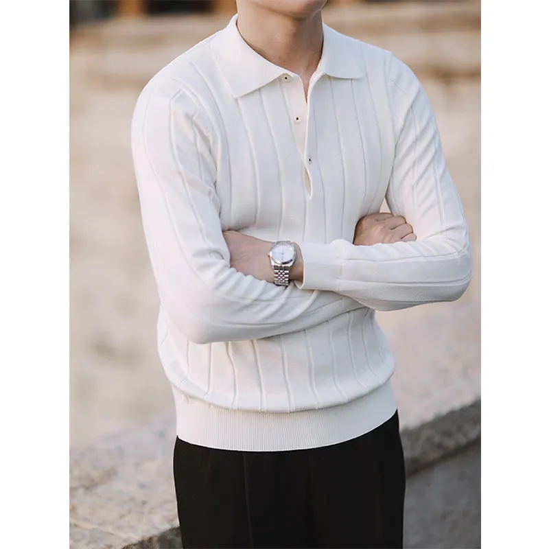 Retro Lapel Long Sleeve Polo Slim Fit Sweater