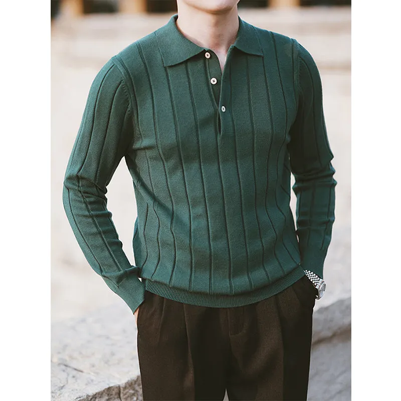 Retro Lapel Long Sleeve Polo Slim Fit Sweater