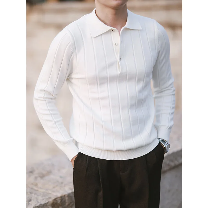 Retro Lapel Long Sleeve Polo Slim Fit Sweater