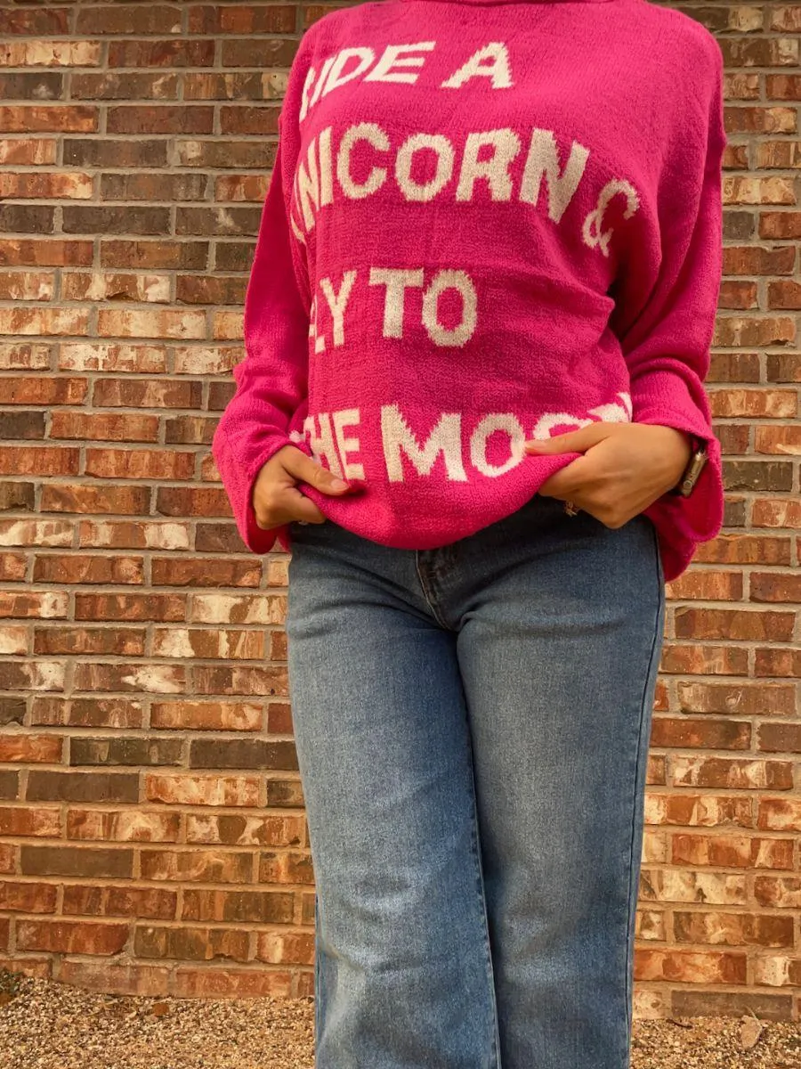 Ride a Unicorn Hot Pink Pullover Sweater