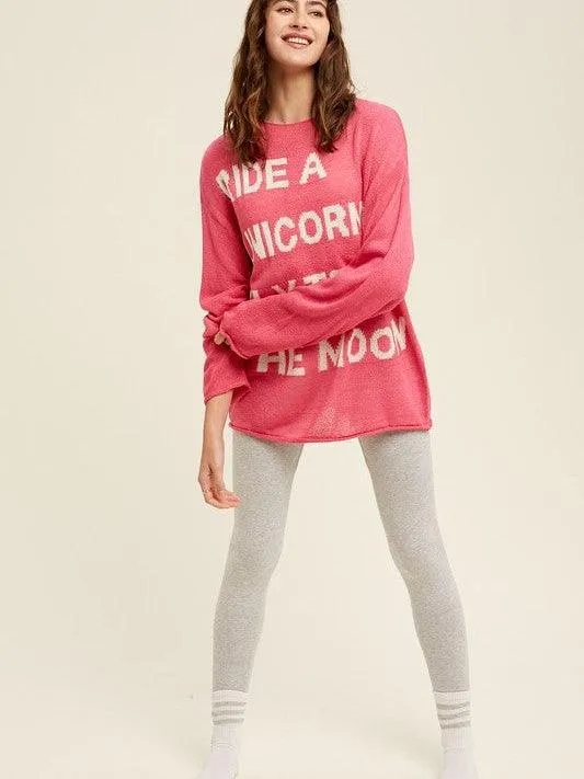 Ride a Unicorn Hot Pink Pullover Sweater