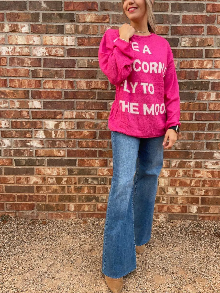 Ride a Unicorn Hot Pink Pullover Sweater