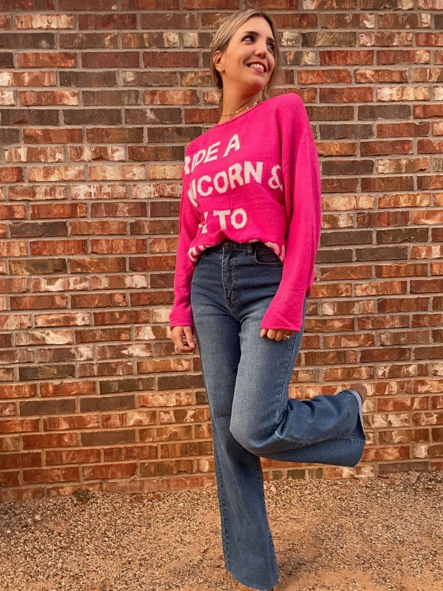 Ride a Unicorn Hot Pink Pullover Sweater