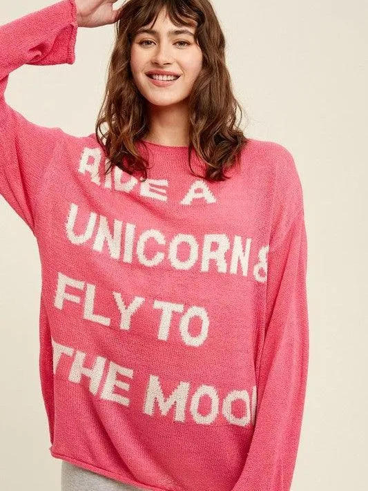 Ride a Unicorn Hot Pink Pullover Sweater