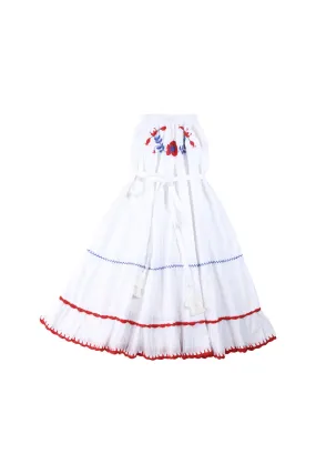 rose dress white with blue and red hand stitch