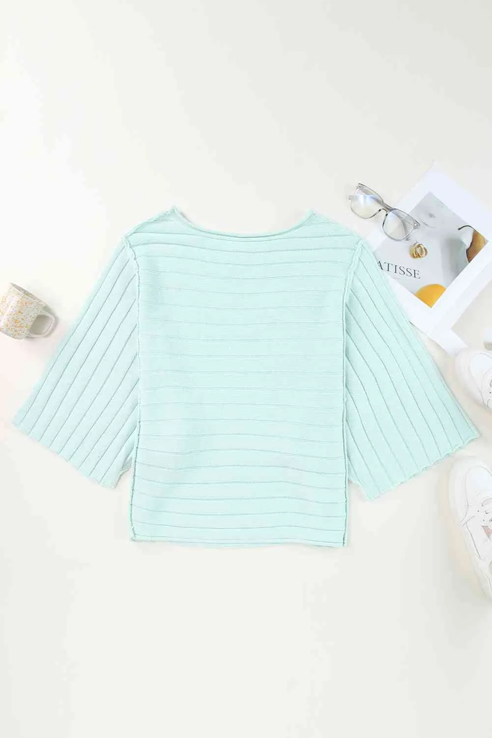 Round Neck Exposed Seams Pullover Top