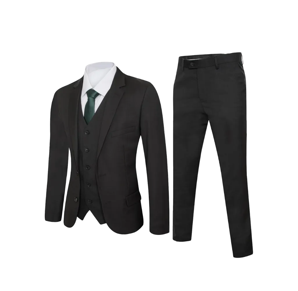 Royal Suit Black Men's Slim-Fit Suit Flat Front Pants with Vest