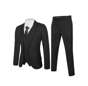 Royal Suit Black Men's Slim-Fit Suit Flat Front Pants with Vest